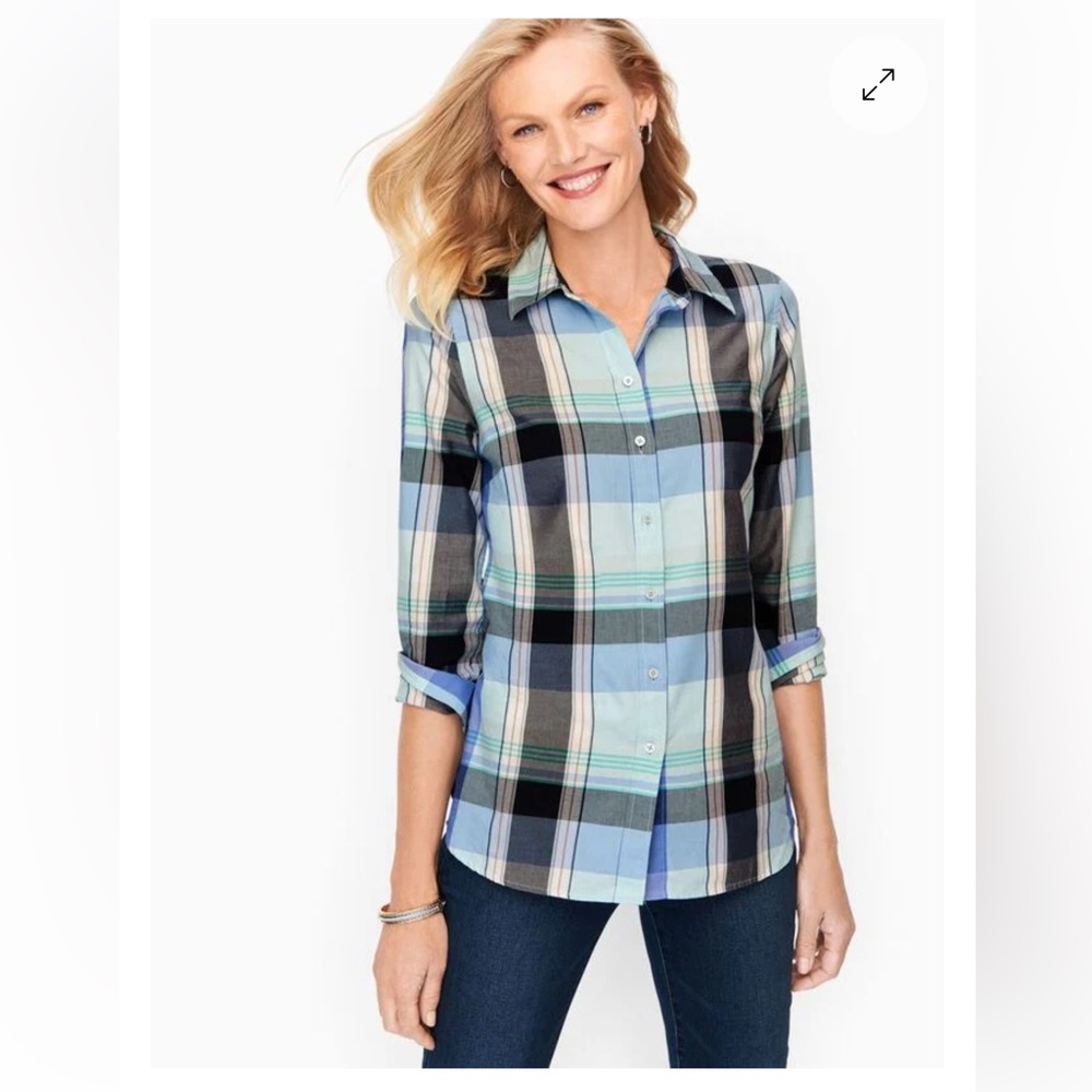 Talbots Plus Multicolor Classic Pretty Plaid Button Down Shirt Collar Size 2X